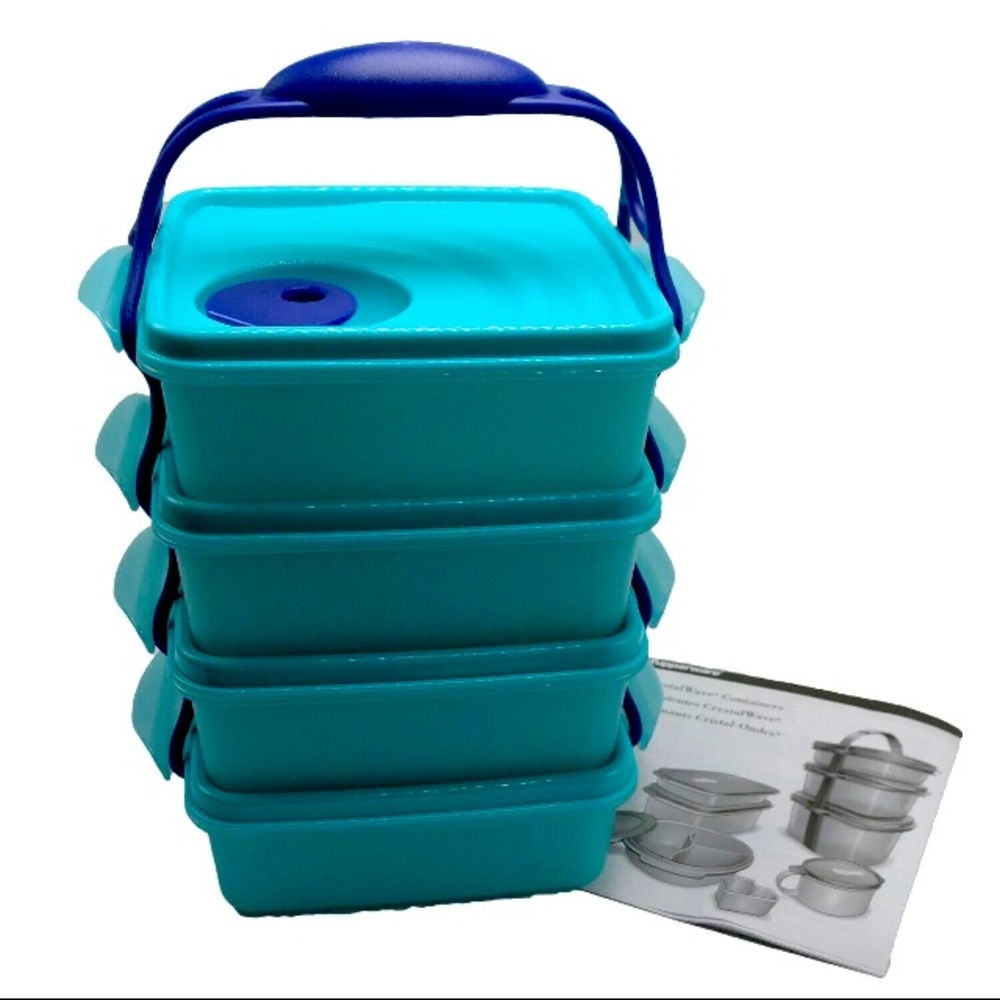 Tupperware Crystalwave “Goody Box” Vented with Cariolier Handle set of 4 NEW